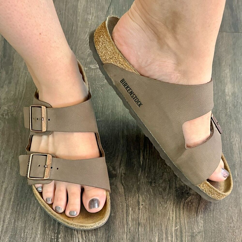 Birkenstock Mocha Arizona Sandals 2 Strap Leather Slip On Shoes Sz 41 Women's 10